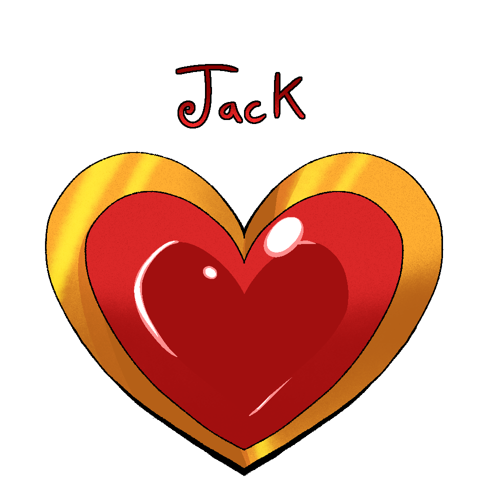 Clickable link to the page on Jack Hartley. It it shaped like a bright red heart-shaped jewel encased in gold.